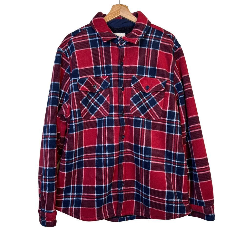 Boston Traders Sherpa Lined Button Front Jacket Size XL Red Blue Outdoor Travel